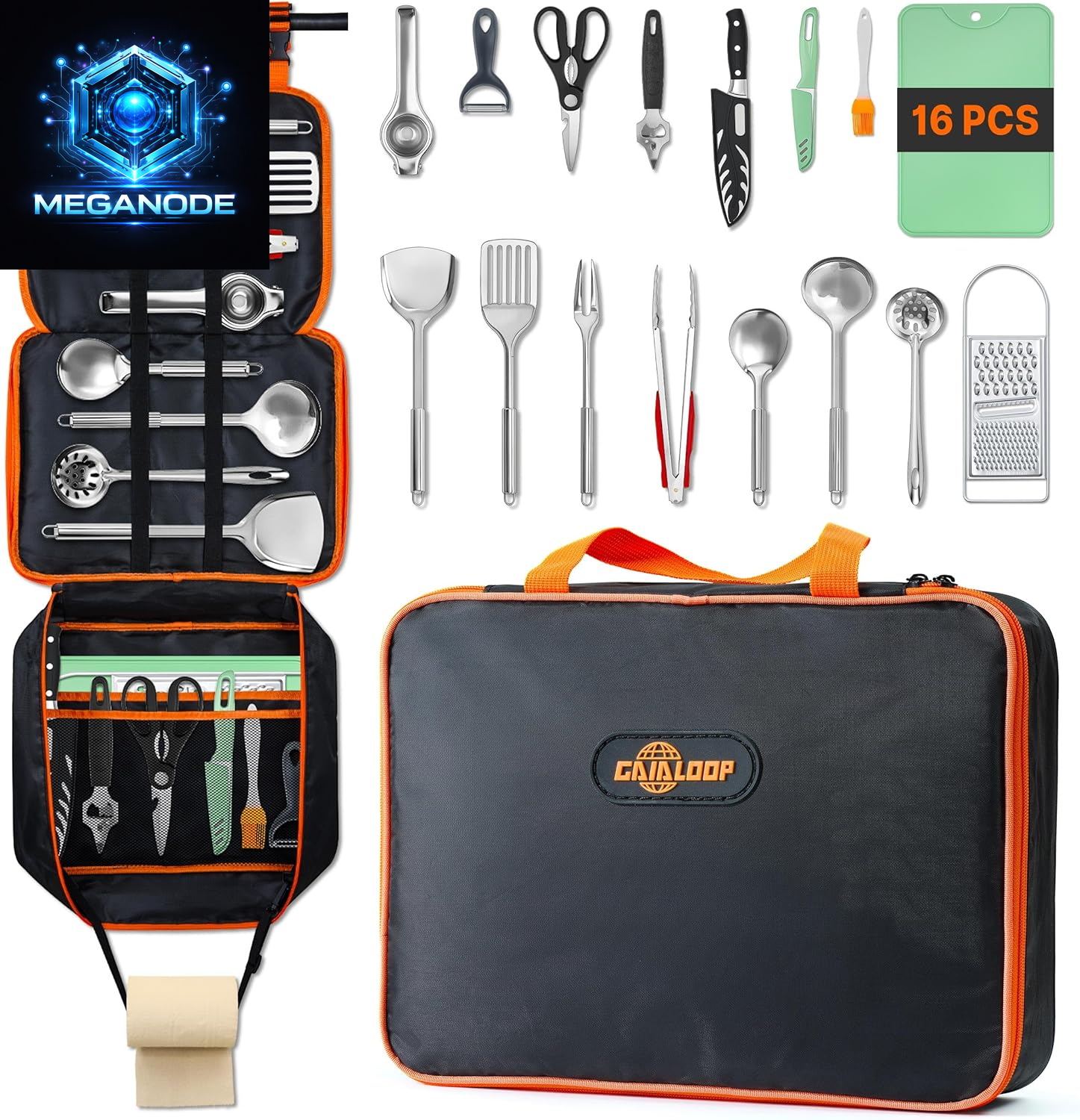 Portable Camping Cooking Utensils Set, Camp Kitchen Set with Organizer Bag, RV Essentials Outdoor Cooking Utensil Kit for Travel, Picnics, Camping, Bbqs, Parties