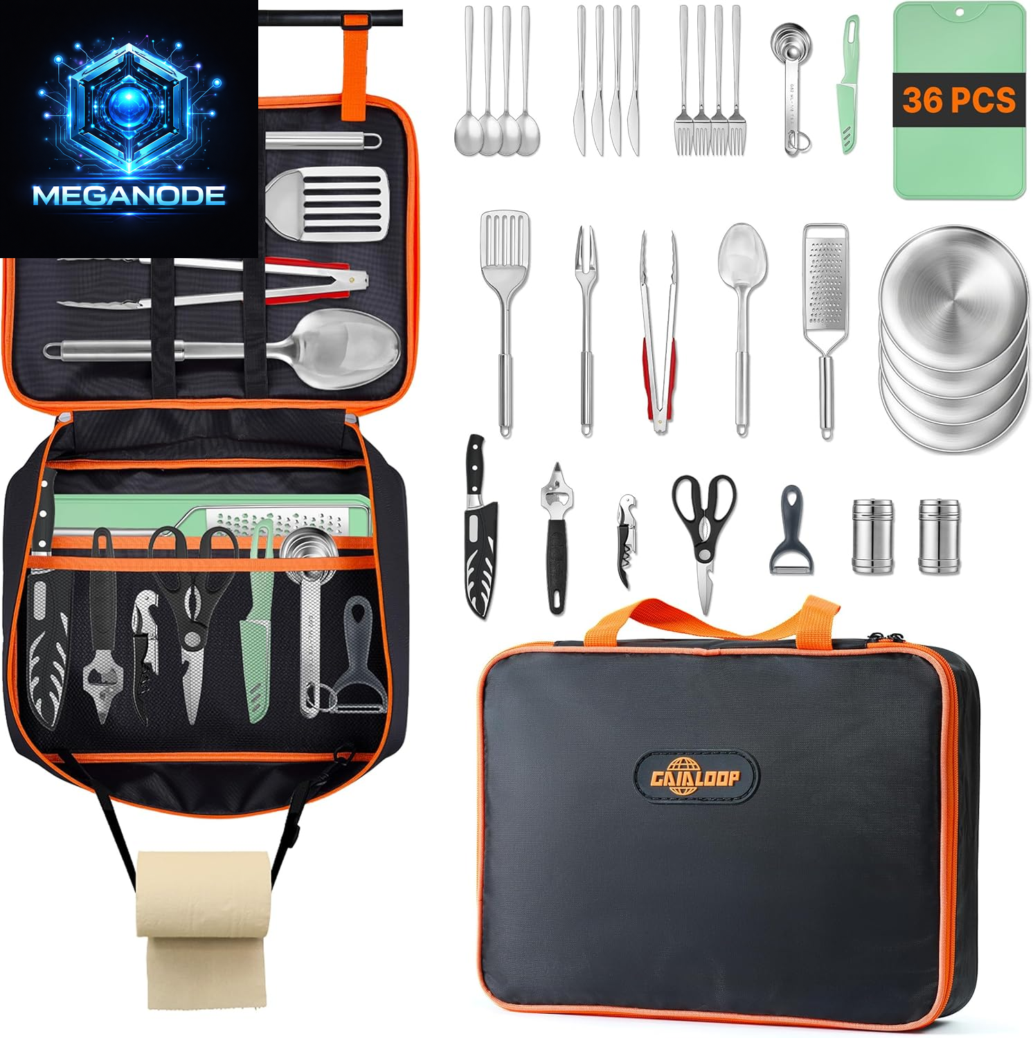 Portable Camping Cooking Utensils Set, Camp Kitchen Set with Organizer Bag, RV Essentials Outdoor Cooking Utensil Kit for Travel, Picnics, Camping, Bbqs, Parties