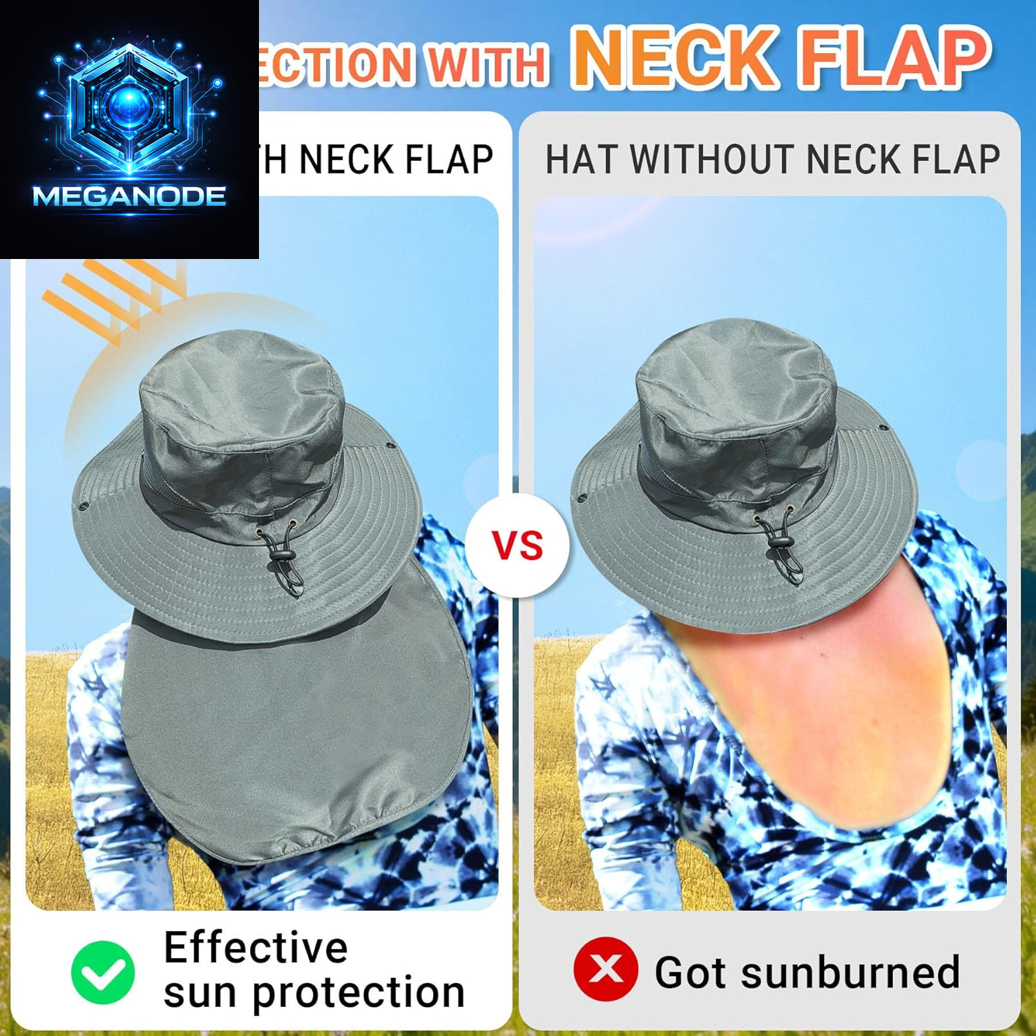 Sun Hats for Men Women with Neck Flap UPF 50+ UV Protection Wide Brim Bucket Hat Safari Hiking Fishing Hats