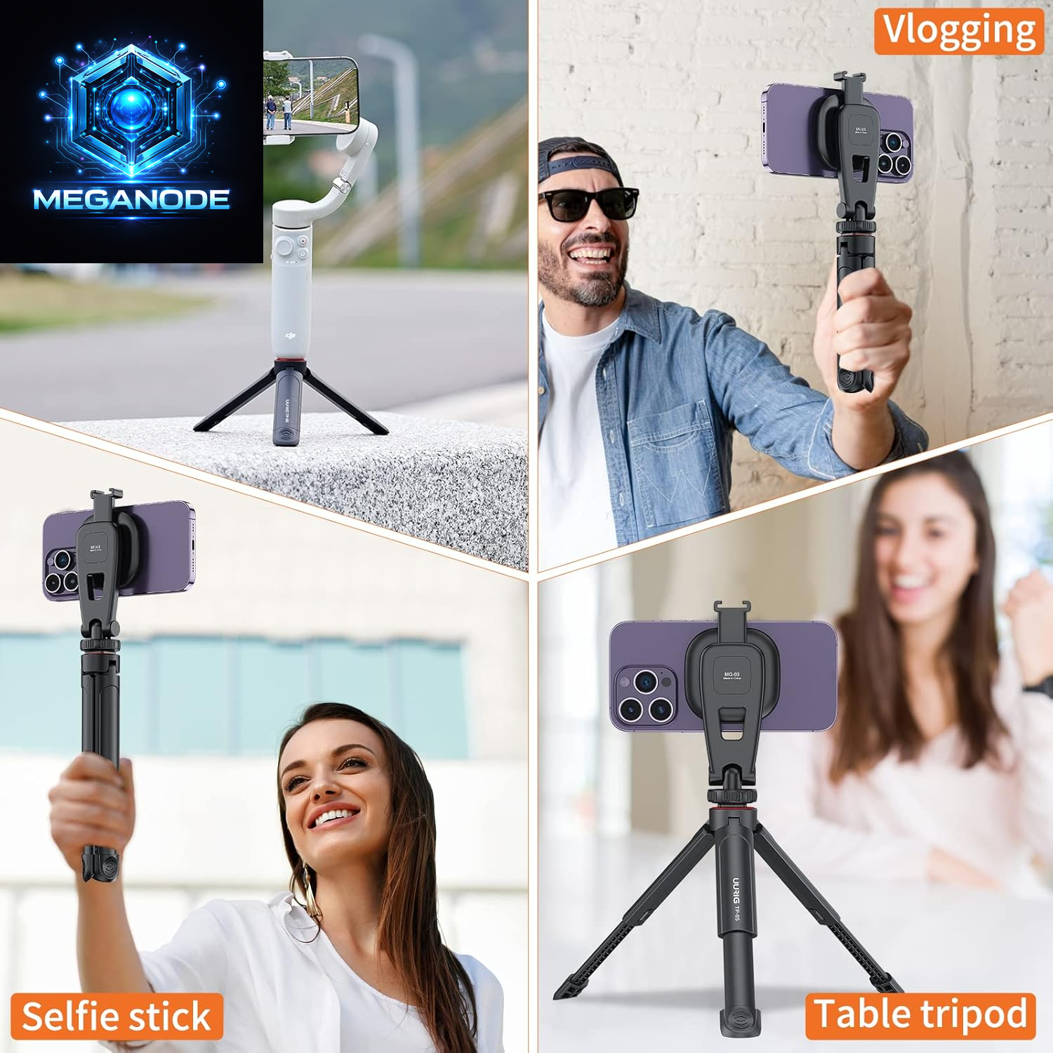 UURIG TP05 Extendable Mini Camera Tripod, Portable Selfie Stick Handle Grip 