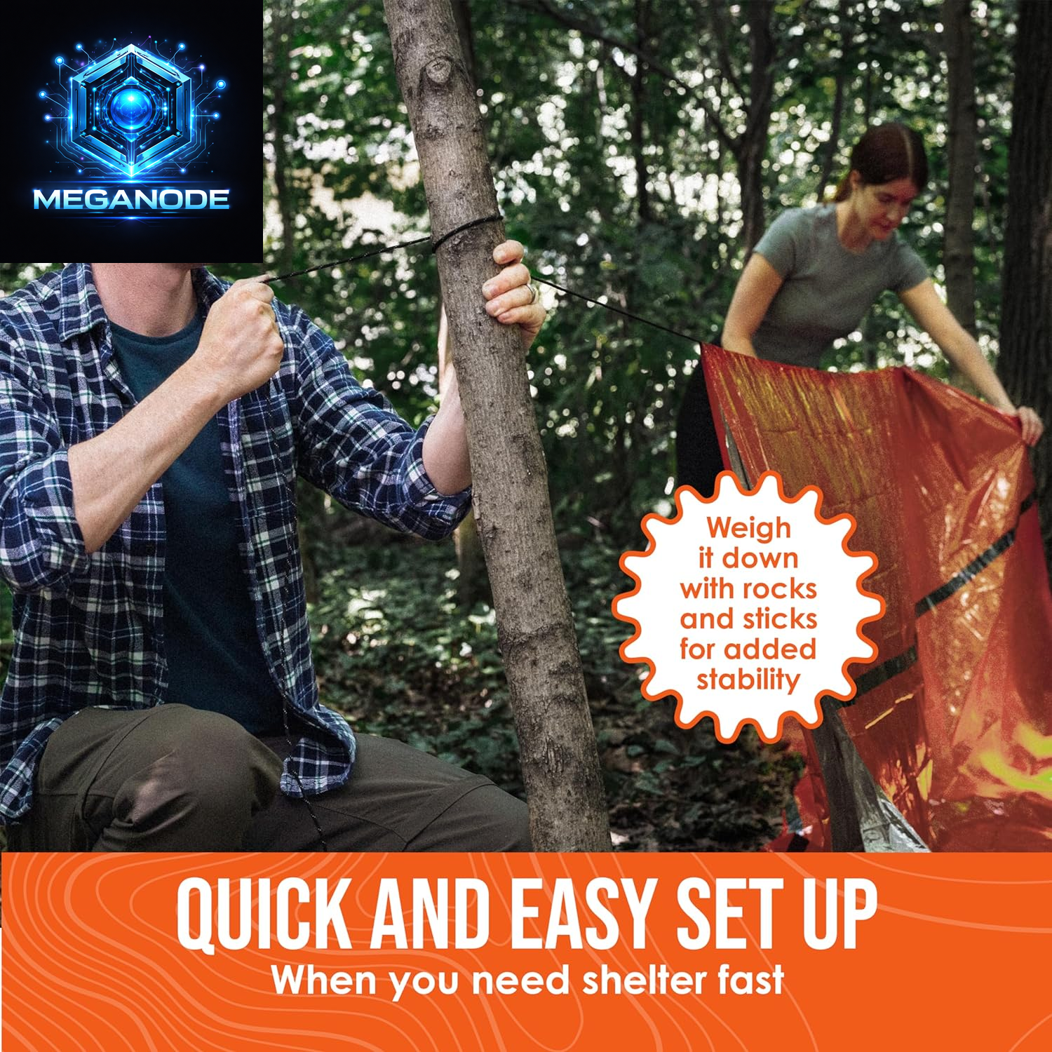 All Weather Protection Survival Life Tent • 2 Person Mylar Emergency Shelter Tube Tent + Paracord +Whistle