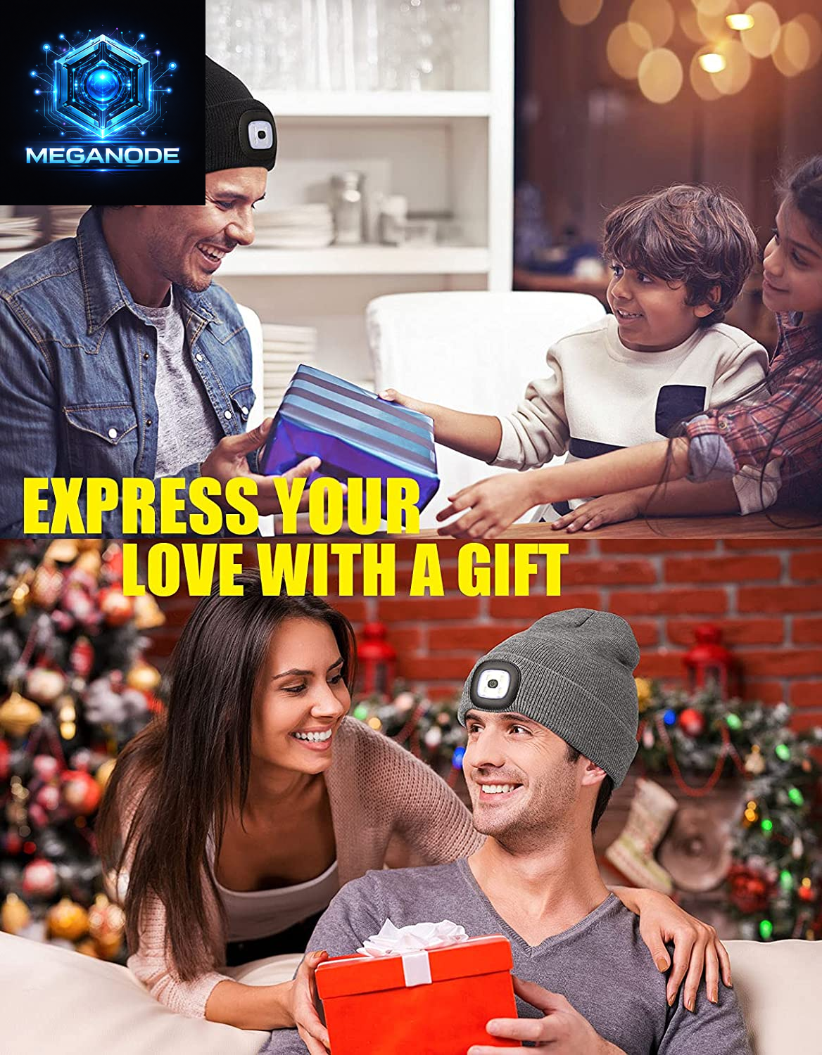 Unisex Hat with Light, USB Rechargeable Hands Free Headlamp LED Beanie