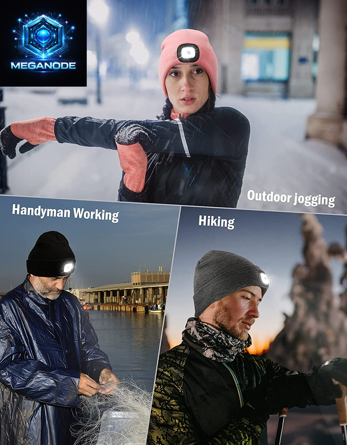 Unisex Hat with Light, USB Rechargeable Hands Free Headlamp LED Beanie