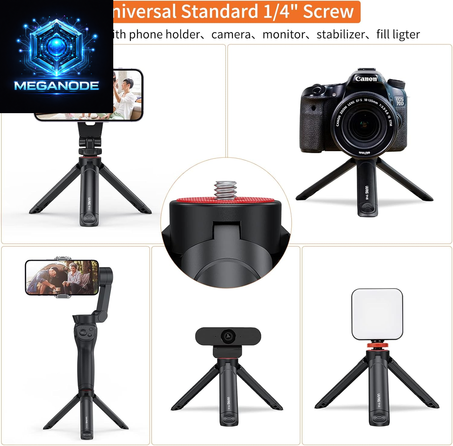 UURIG TP05 Extendable Mini Camera Tripod, Portable Selfie Stick Handle Grip 