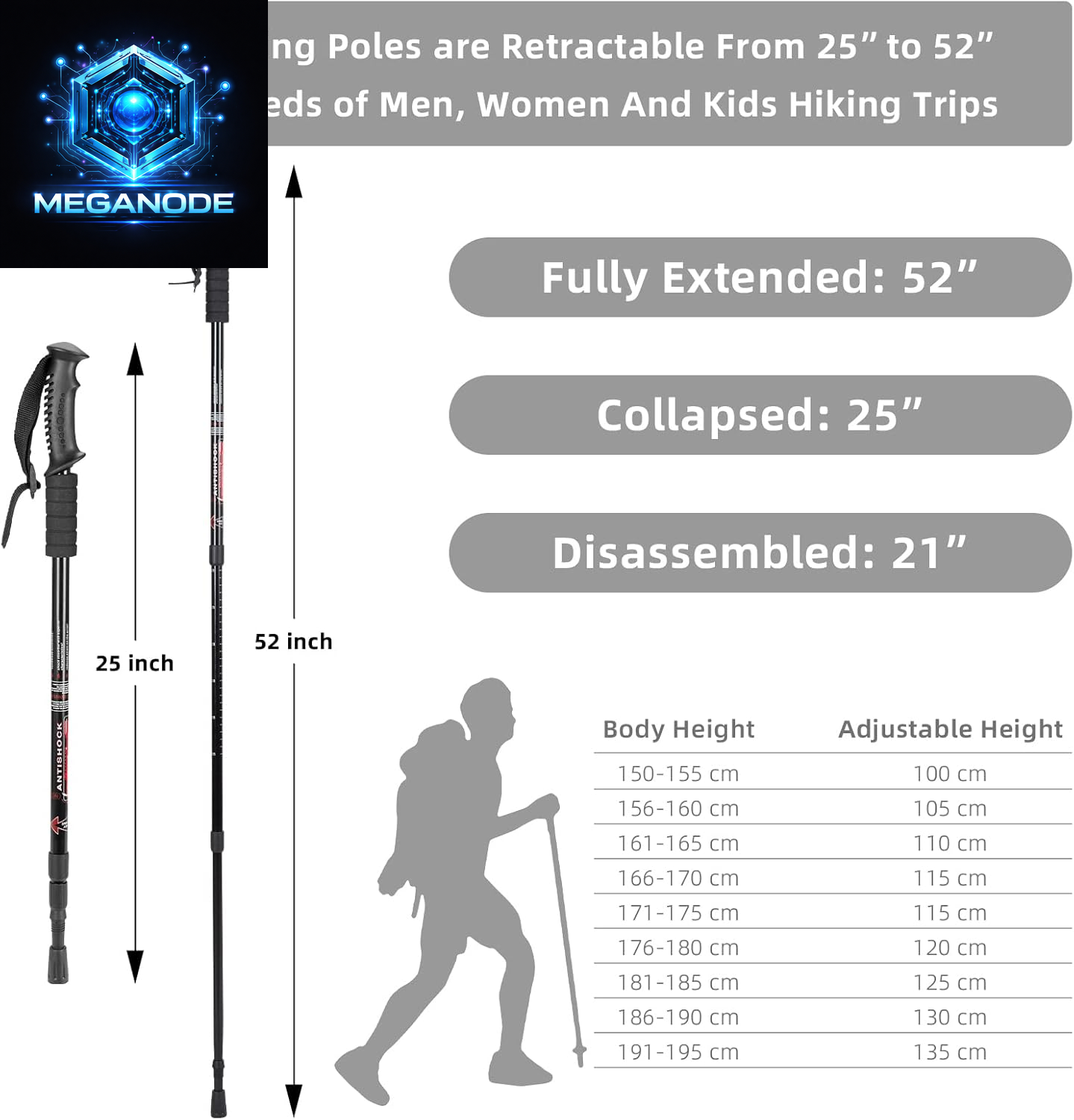Hiking Trekking Poles, 2 Pack Collapsible, Lightweight and anti Shock,