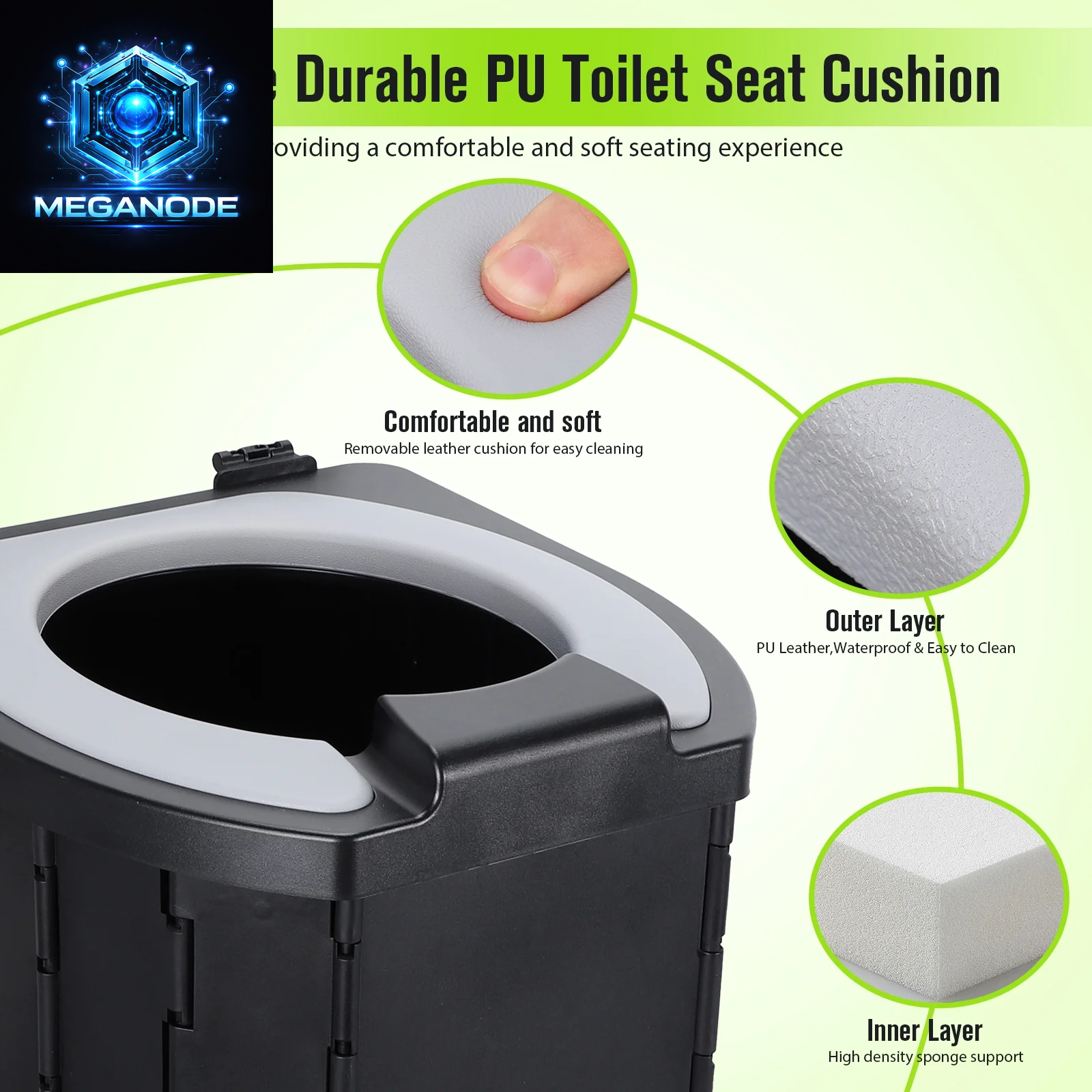Portable Camping Toilet, Folding Outdoor Toilet with PU Cushion, Waterproof Bag & 30 Trash Bags, Perfect for Camping, Hiking, Rvs, Trucks & Beach,Black