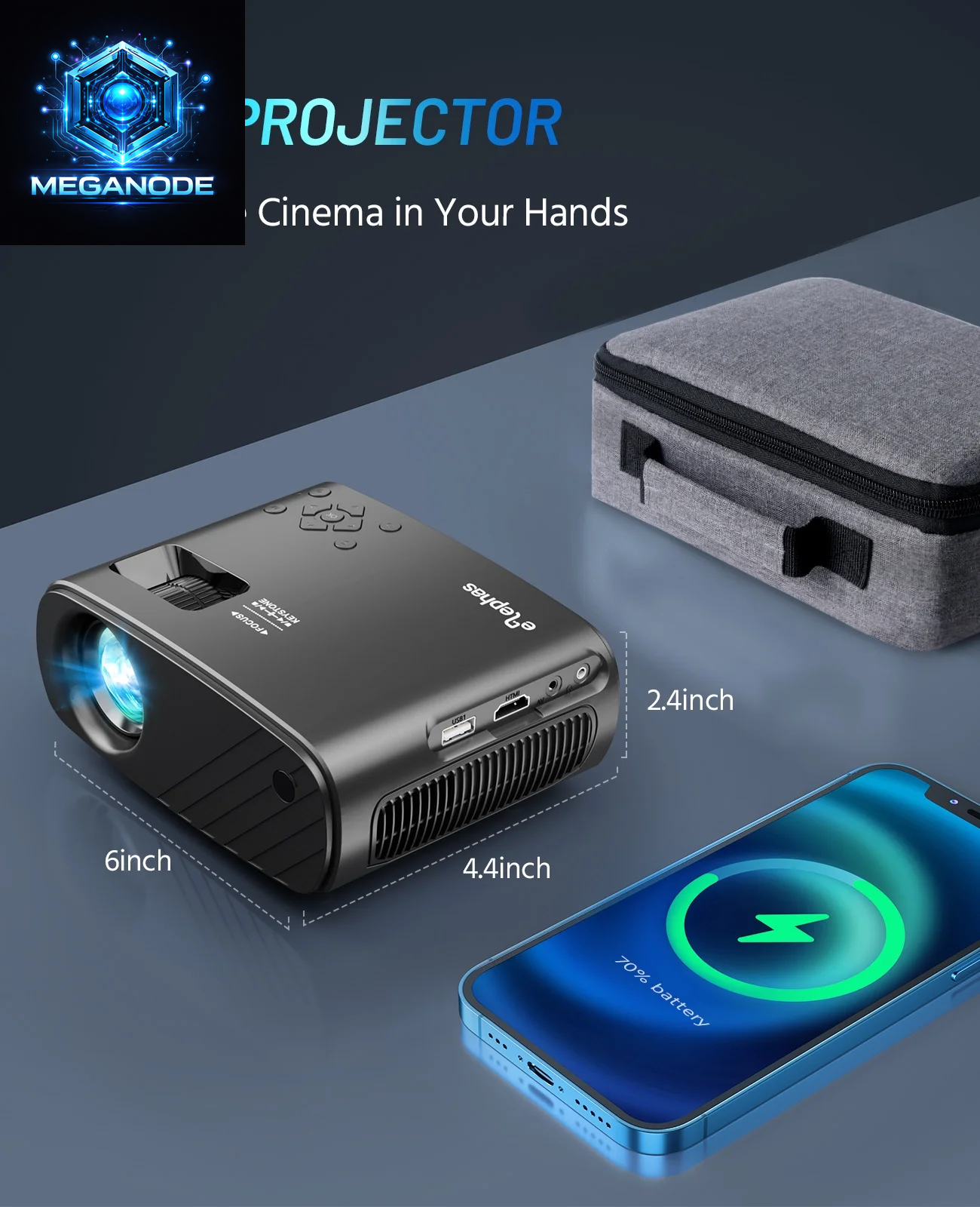 Portable Projector for Iphone, 1080P HD Projector 8000L with Tripod, Supporting Android/Ios/Windows, for Movies