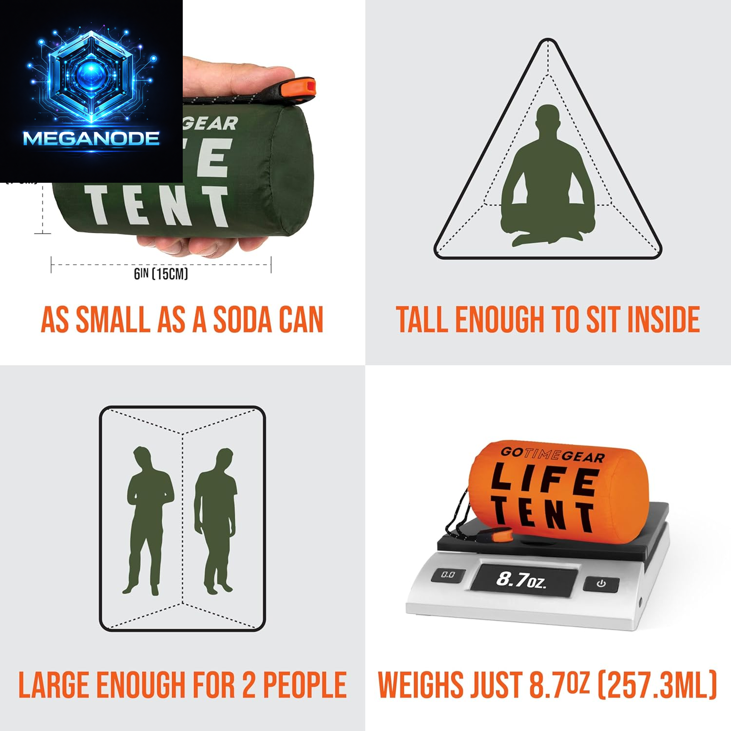 All Weather Protection Survival Life Tent • 2 Person Mylar Emergency Shelter Tube Tent + Paracord +Whistle