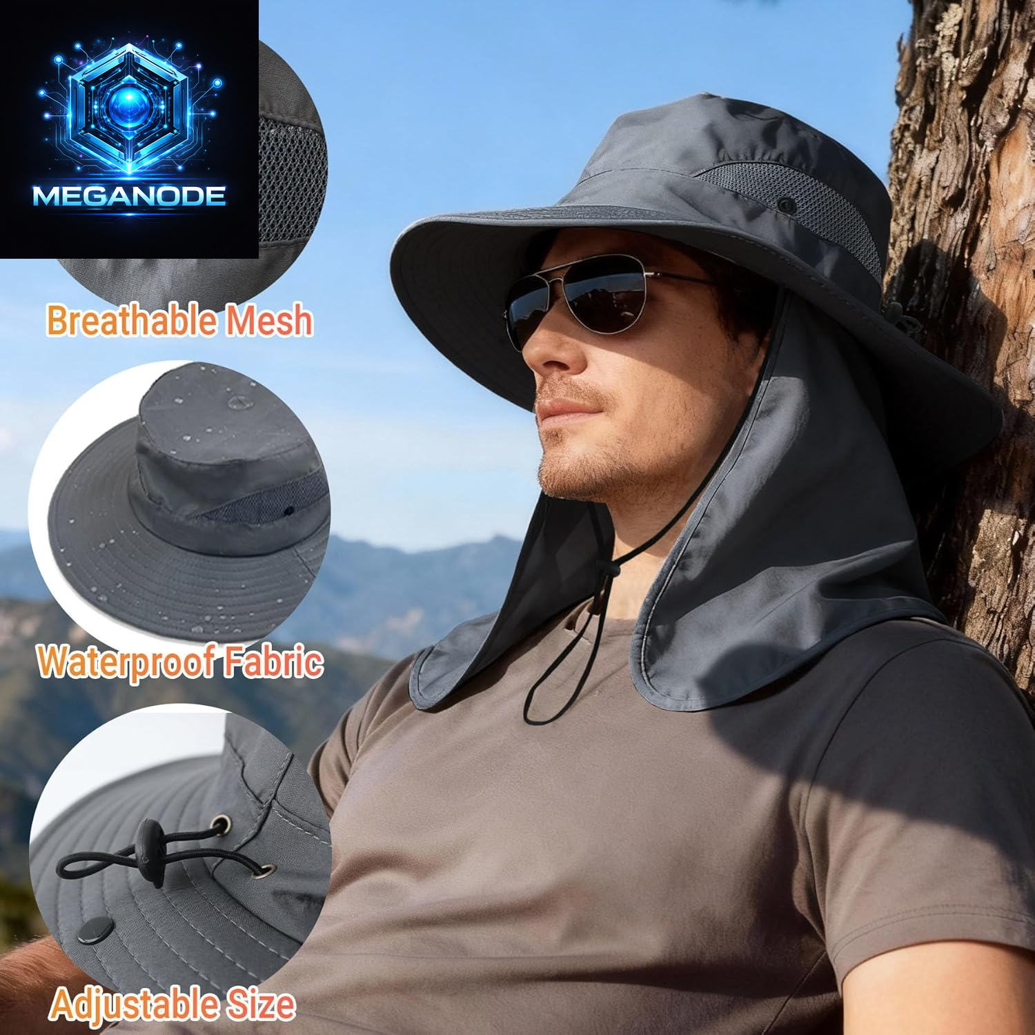Sun Hats for Men Women with Neck Flap UPF 50+ UV Protection Wide Brim Bucket Hat Safari Hiking Fishing Hats