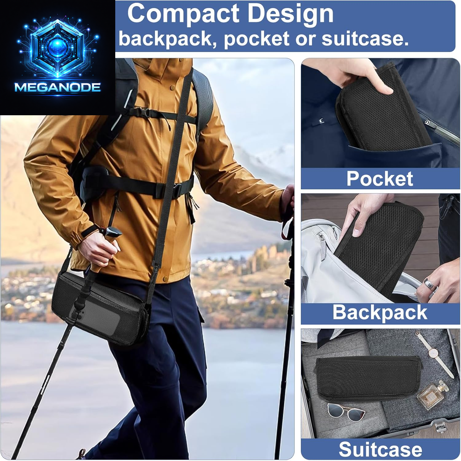 Portable Folding Camp Stool with Side Pocket, Lightweight Foldable Camping Stool for Adults, Backpacking Travel Fishing Stool Mini Chair, Compact Folding Seat with Storage Bag