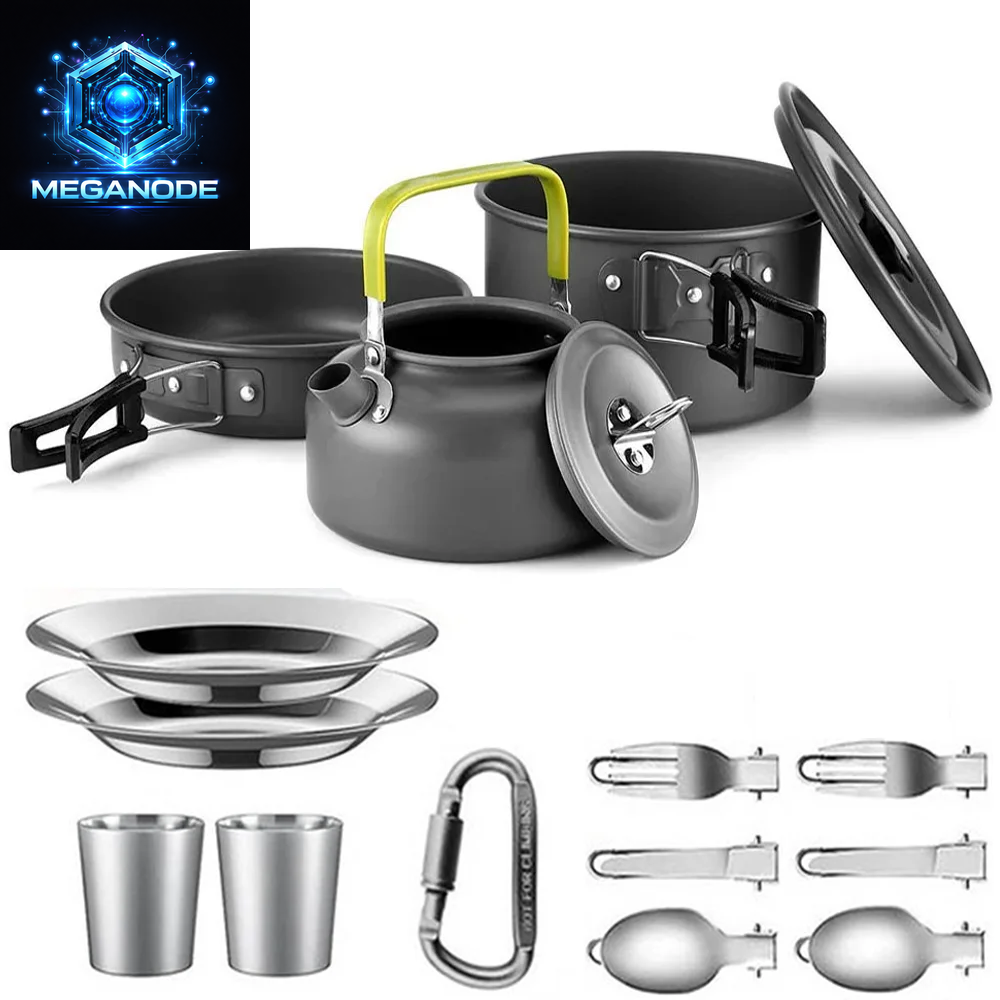 Camping Cooking Set Camping Cookware Travel Tableware Outdoor Picnic Set Teapot for 2-3 Peaple Non-Stick Pots Assorted Sets