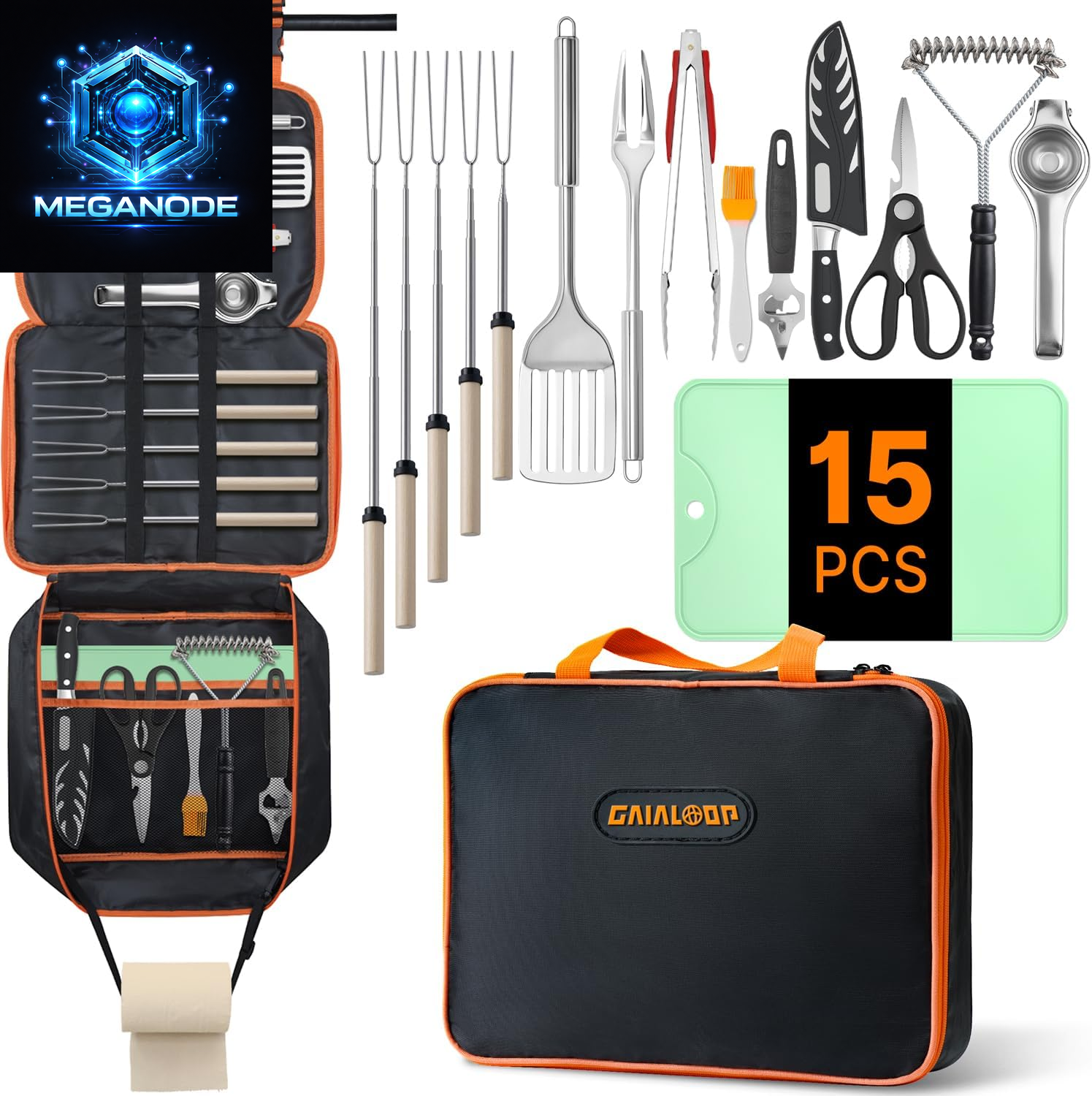 Portable Camping Cooking Utensils Set, Camp Kitchen Set with Organizer Bag, RV Essentials Outdoor Cooking Utensil Kit for Travel, Picnics, Camping, Bbqs, Parties