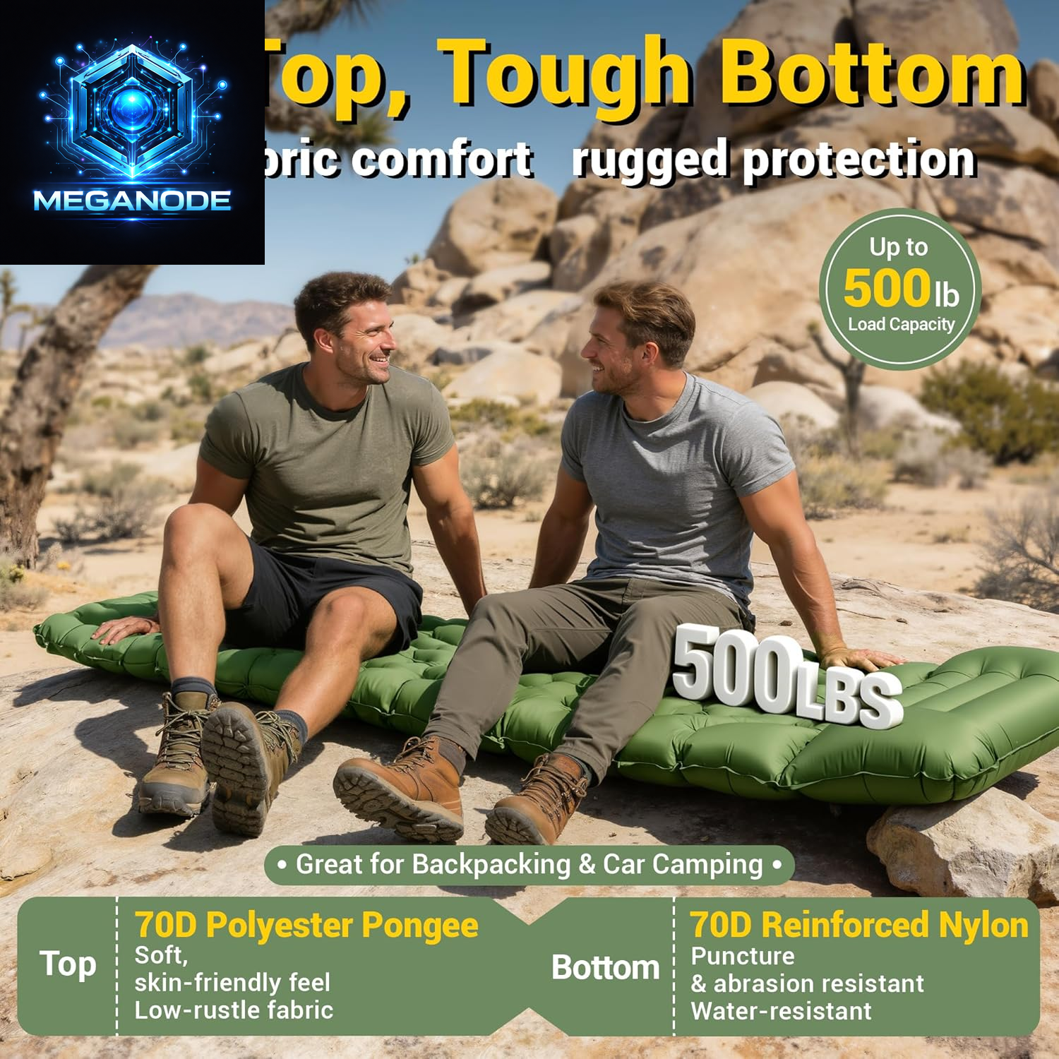 Compact 4-Inch Inflatable Sleeping Pad with Pillow & Foot Pump for Backpacking, Tents, and Road Trips